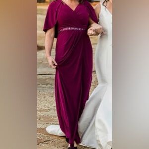 Adrianna Papell Women's rhinestone waistband Long Draped Jersey Dress w/ Capelet